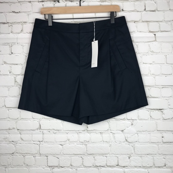 VINCE. High Waist Pleated Tailored Navy Shorts - Picture 6 of 8